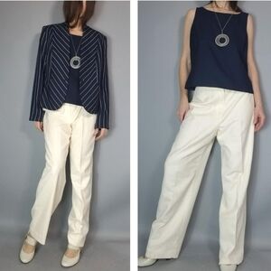 Vintage 90s 3 Piece Suit Ensemble Navy Cream Pant Suit Set M